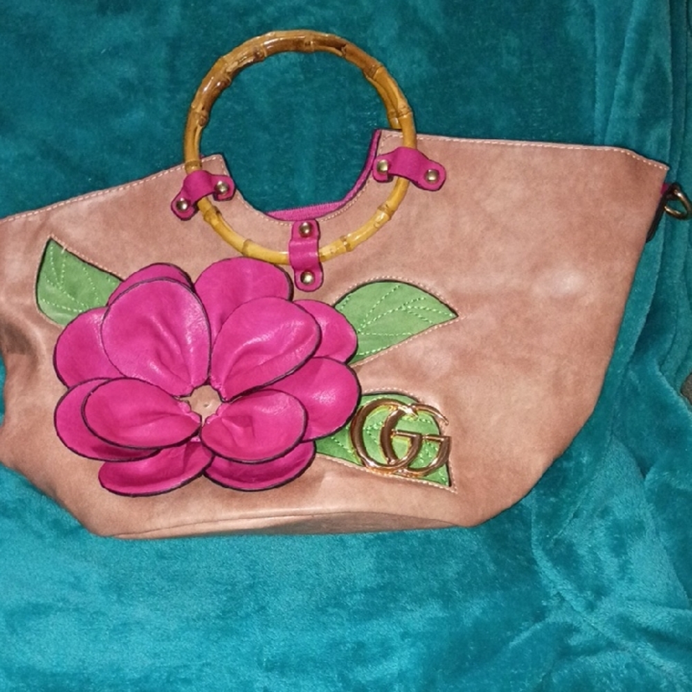 GG Collection Pink Floral Tote with Tan Base